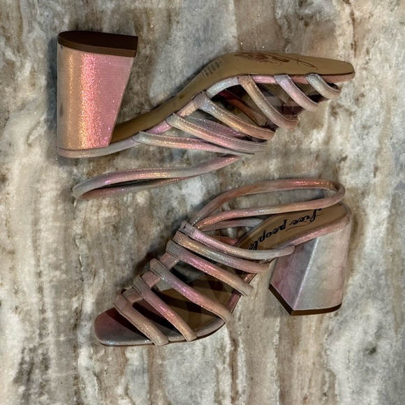 Women’s FREE PEOPLE Collette cinched heeled sandal- rainbow metallic. Size 39 - Picture 8 of 10
